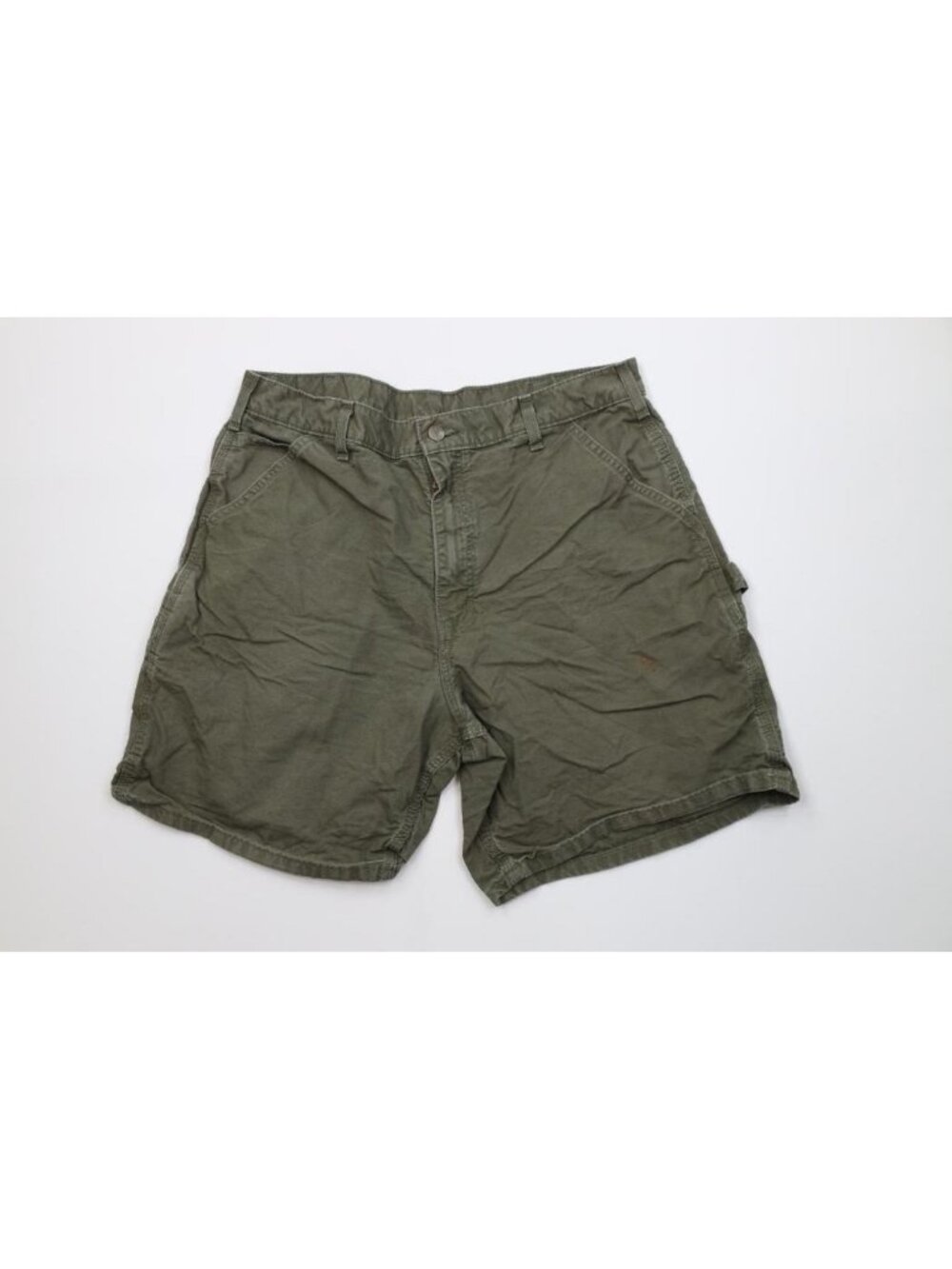 Vintage Y2K Carhartt Mens 36 Faded Above Knee Canvas Shorts Olive Green Cotton